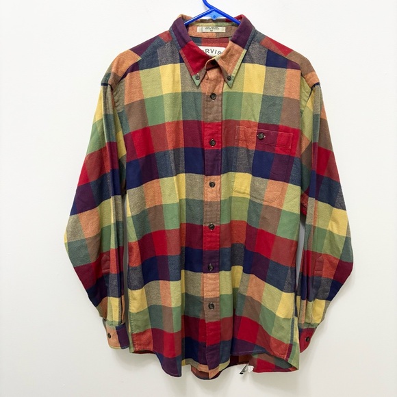 Orvis Autumn Checkered Long Sleeve Flannel Shirt Men Medium Rainbow Plaid Cotton - Picture 1 of 9